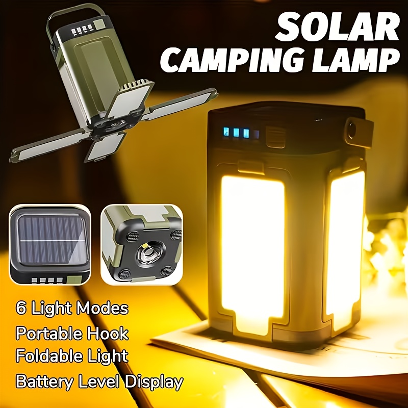 Outdoor Powerbank - ไฟแคมป์ปิ้งพกพาพลังงานแสงอาทิตย์ ชาร์จไฟด้วยพลังงานแสงอาทิตย์ พับเก็บได้ แบตเตอรี่สำรอง 2000mah พร้อมหน้าจอแสดงผลอัจฉริยะ