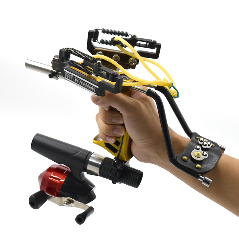 Outdoor Power Reel - อัพเกรดมือถือโลหะ Slingshot ยางที่มีตกปลา Reel ที่มีประสิทธิภาพการล่าสัตว์และตกปลากลางแจ้ง Gadget