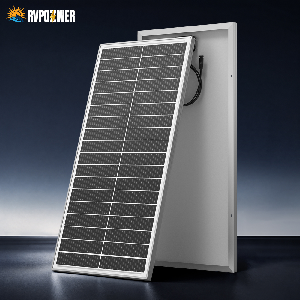 Outdoor Power Board - แผงโซลาร์เซลล์แบบแข็ง RVPOZWER 100W 18BB กรอบสีขาว เซลล์แสงอาทิตย์ชนิด