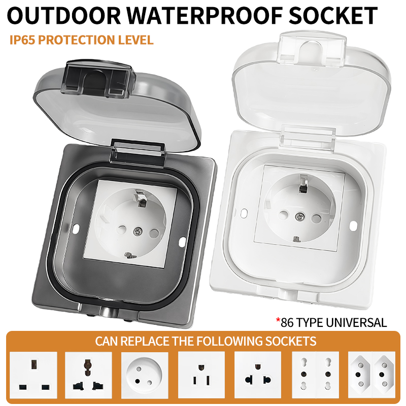 Outdoor Power Socket - เต้ารับไฟฟ้ากันน้ำกลางแจ้งมาตรฐาน IP65, แผงติดผนังกำลังสูง 16A, เต้ารับไฟฟ้าแบบ US/ไทย