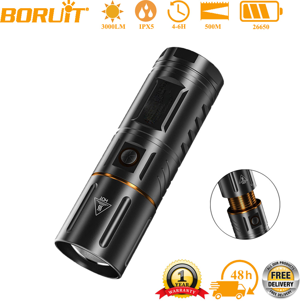 Outdoor Powerbank - BORUiT อัลตร้าไบรท์ 3000LM ไฟฉาย LED 26650